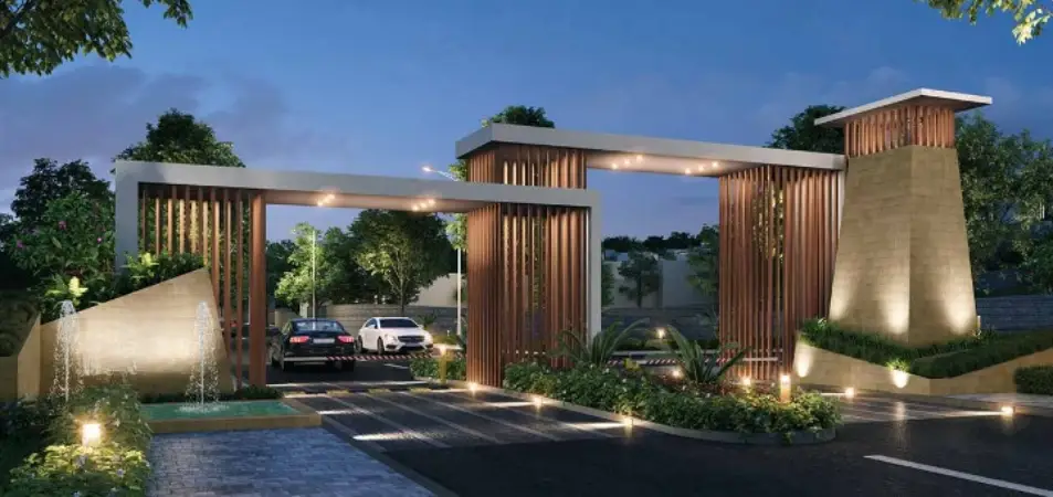 Godrej Shamirpet Plotted development main entrance elevation grand by Godrej Properties located at Shamirpet, Hyderabad Telangana